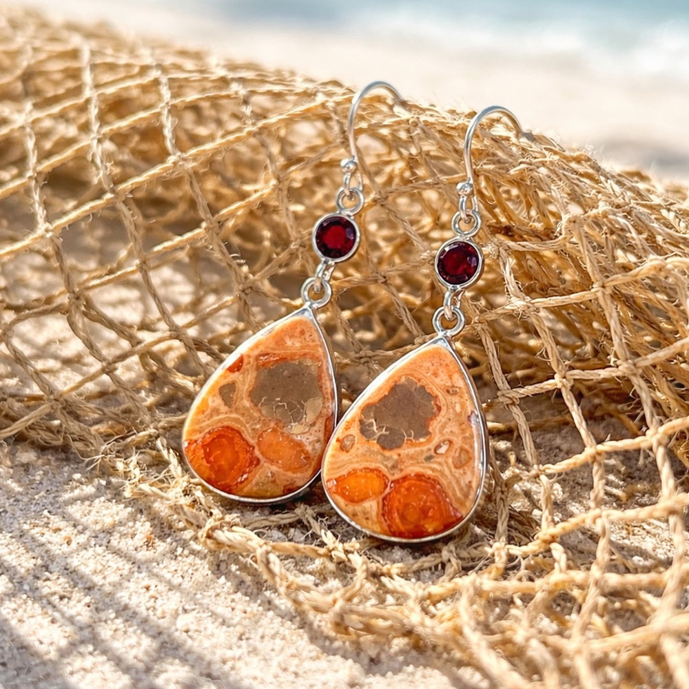 Coffee Bean Jasper & Garnet Earrings View 5
